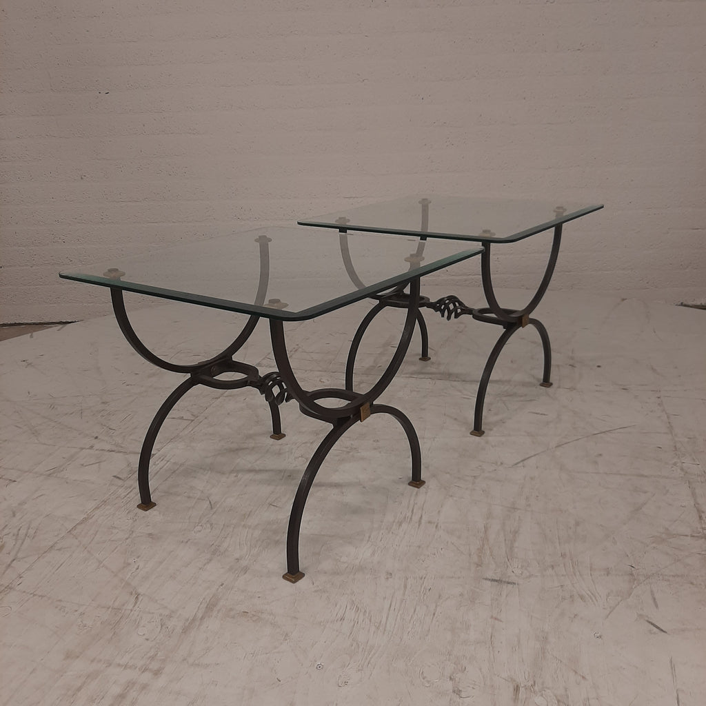 Set bijzetafeltjes glasplaat