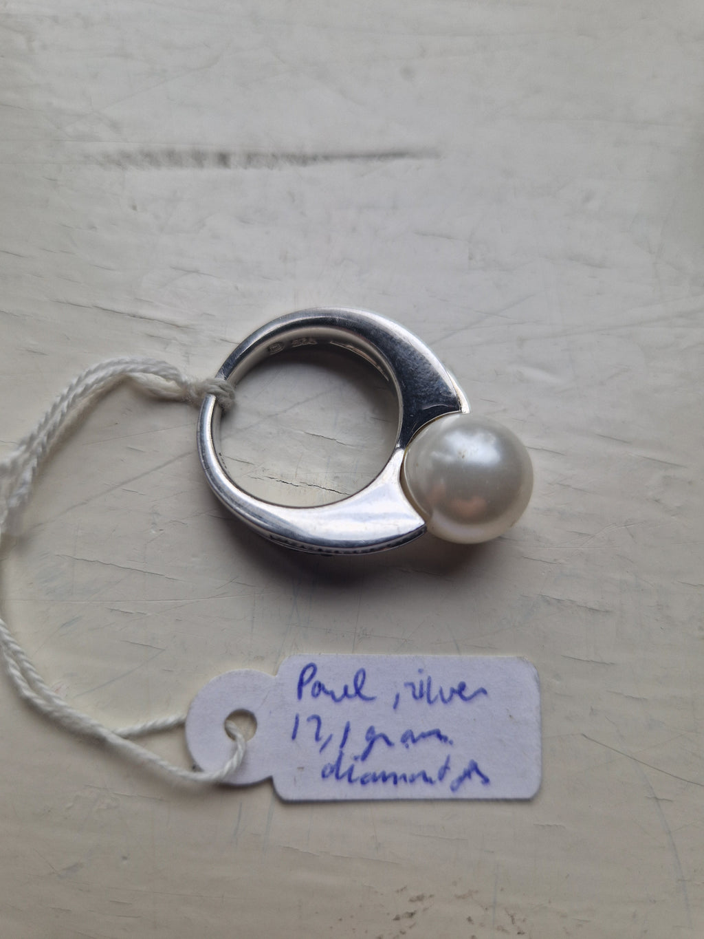 Sterling zilver ring met parel en diamantjes, merk Viventy