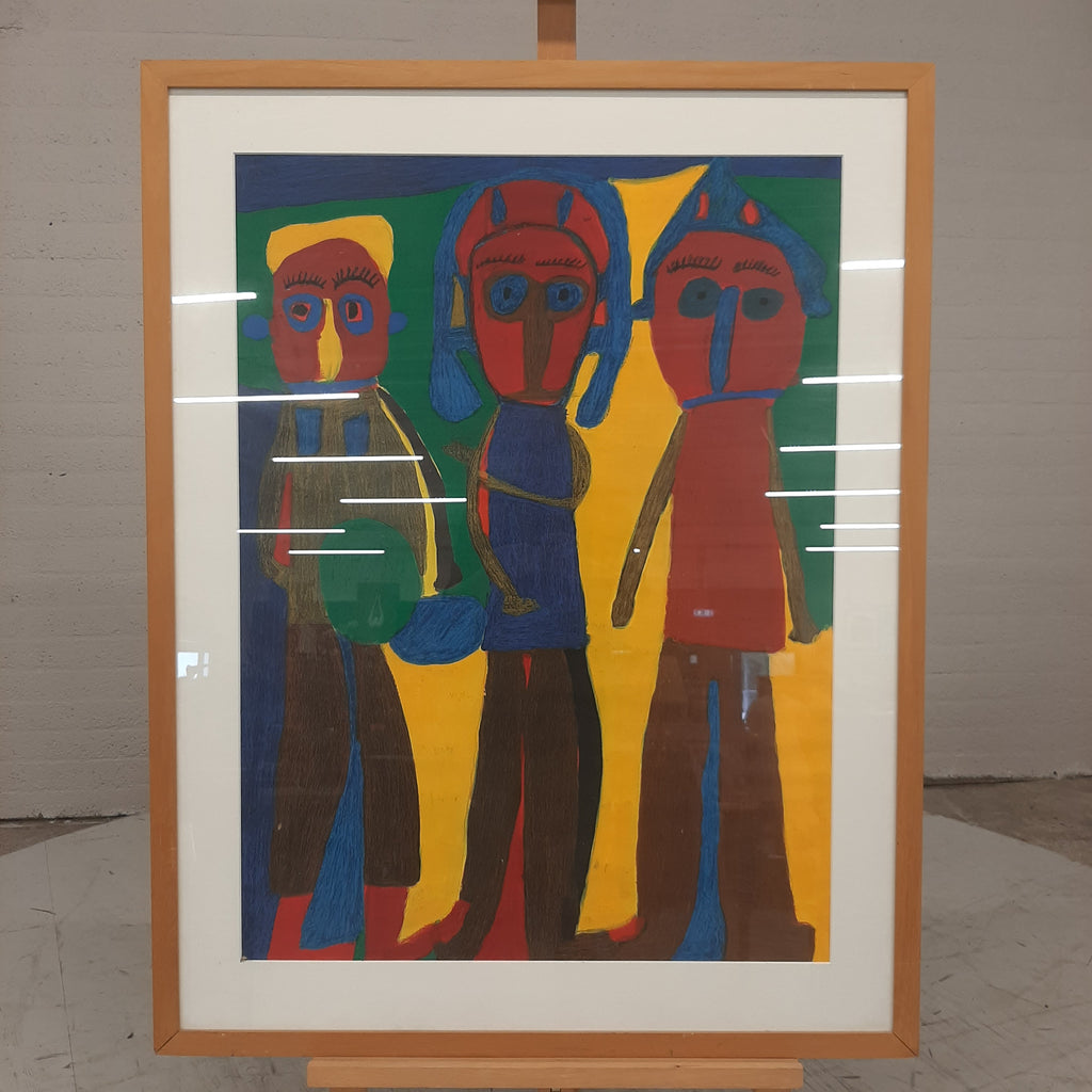 Schilderij 3 personen geel rood blauw