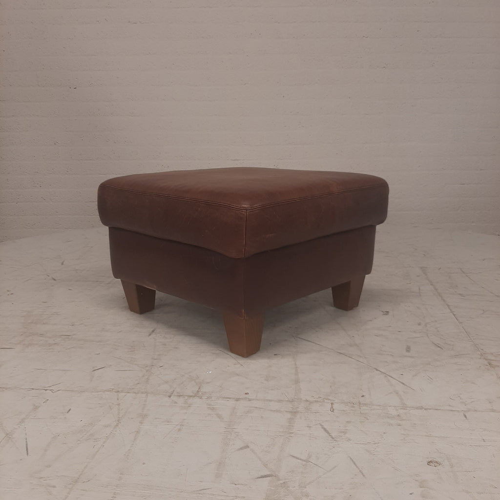 Bruin leren poef / hocker