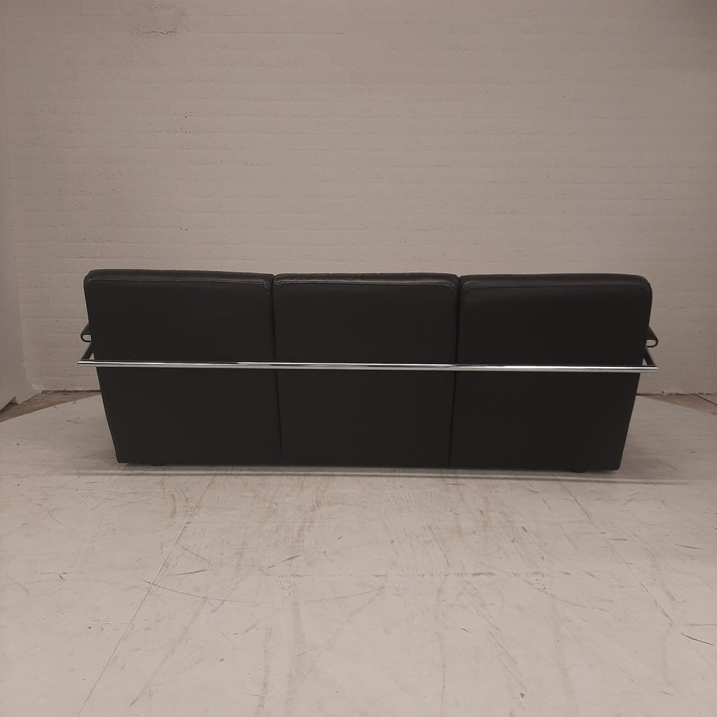 Leolux zwart leren bank rvs