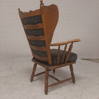 Eiken oorfauteuil met grijze bekleding