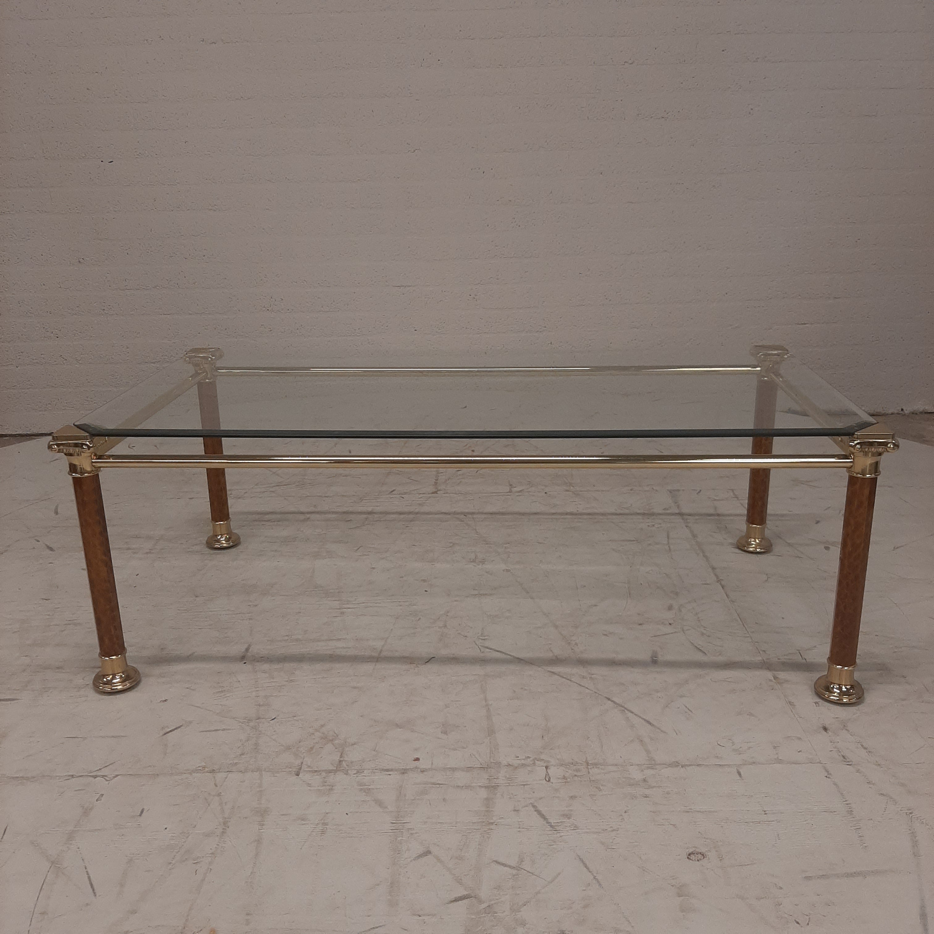 Salontafel messing met glasplaat
