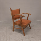 Vintage eiken fauteuil oranje bekleding