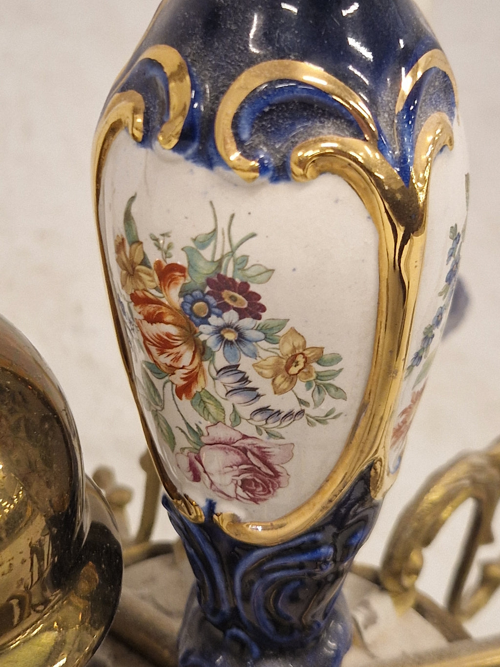 Kroonluchter 6 Armverlichting Keramiek Porselein Keramiek Messing Italiaans Blauw Goud