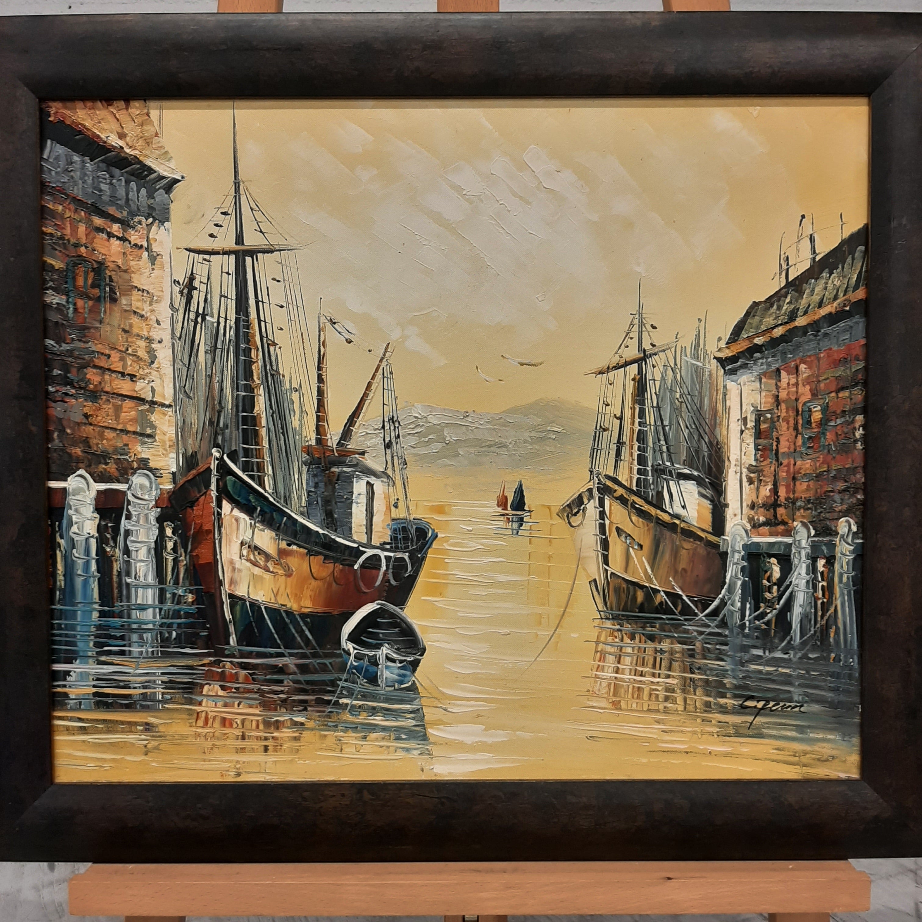 Schilderij havengezicht