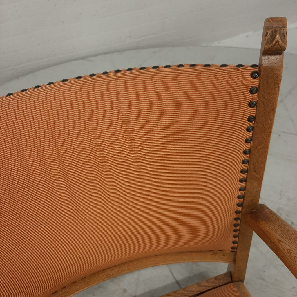 Vintage eiken fauteuil oranje bekleding