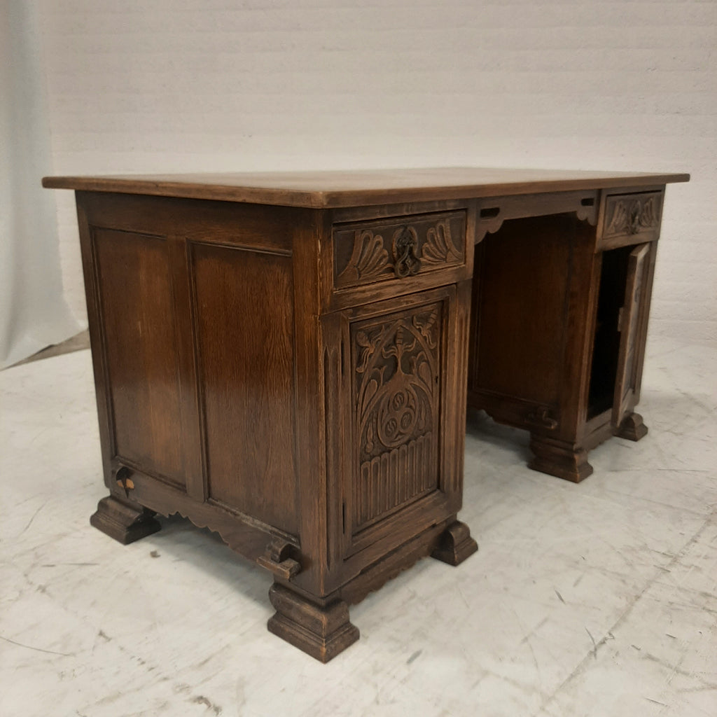 Eiken bureau houtsnijwerk frontjes