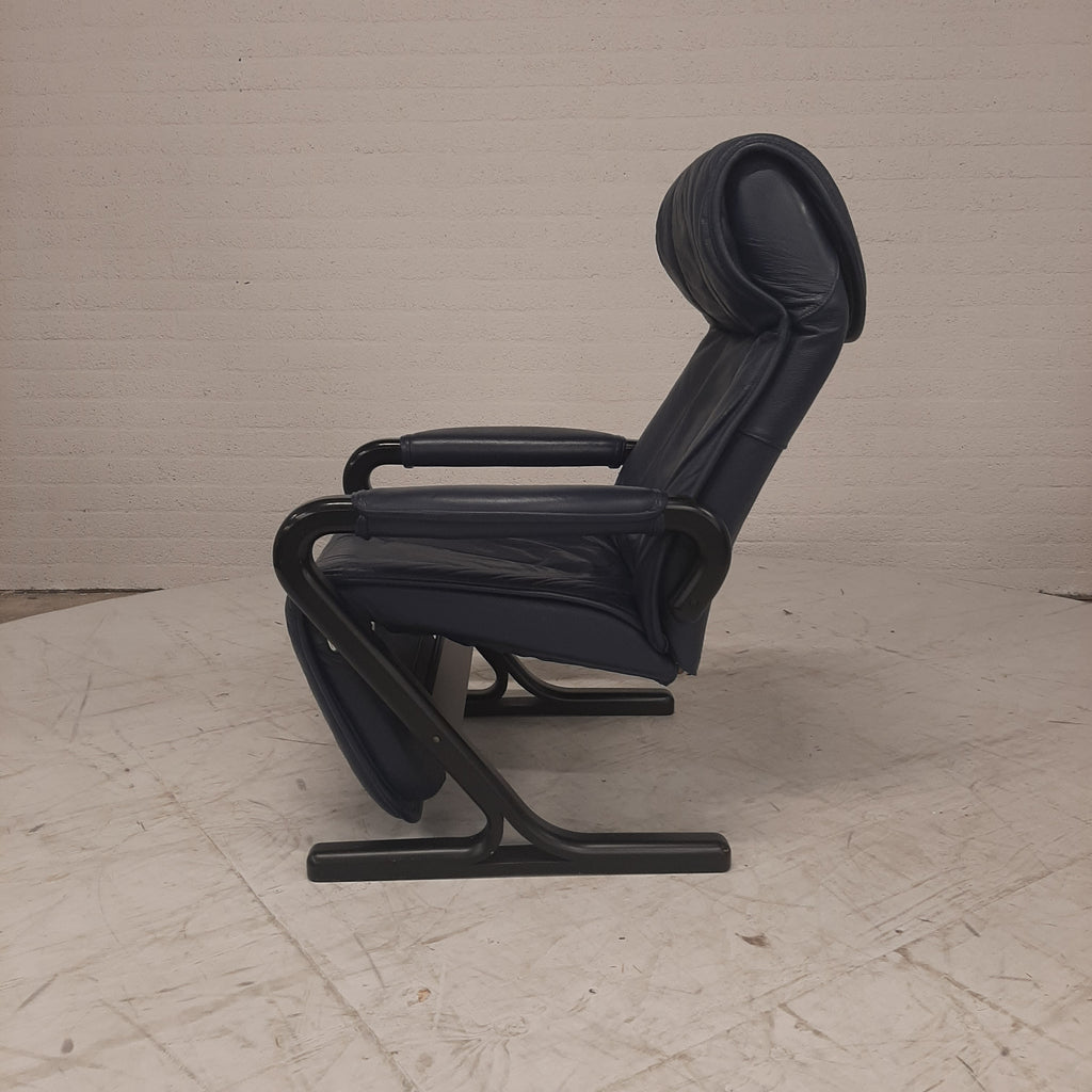 Vintage AP design relaxfauteuil blauw leer