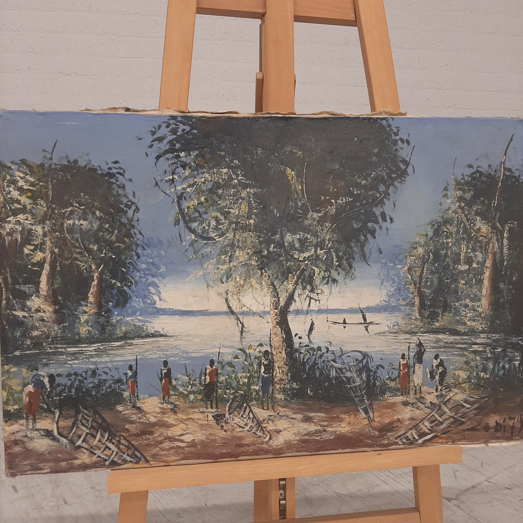 Afrikaans schilderij op meelzak