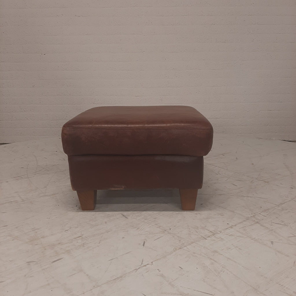 Bruin leren poef / hocker