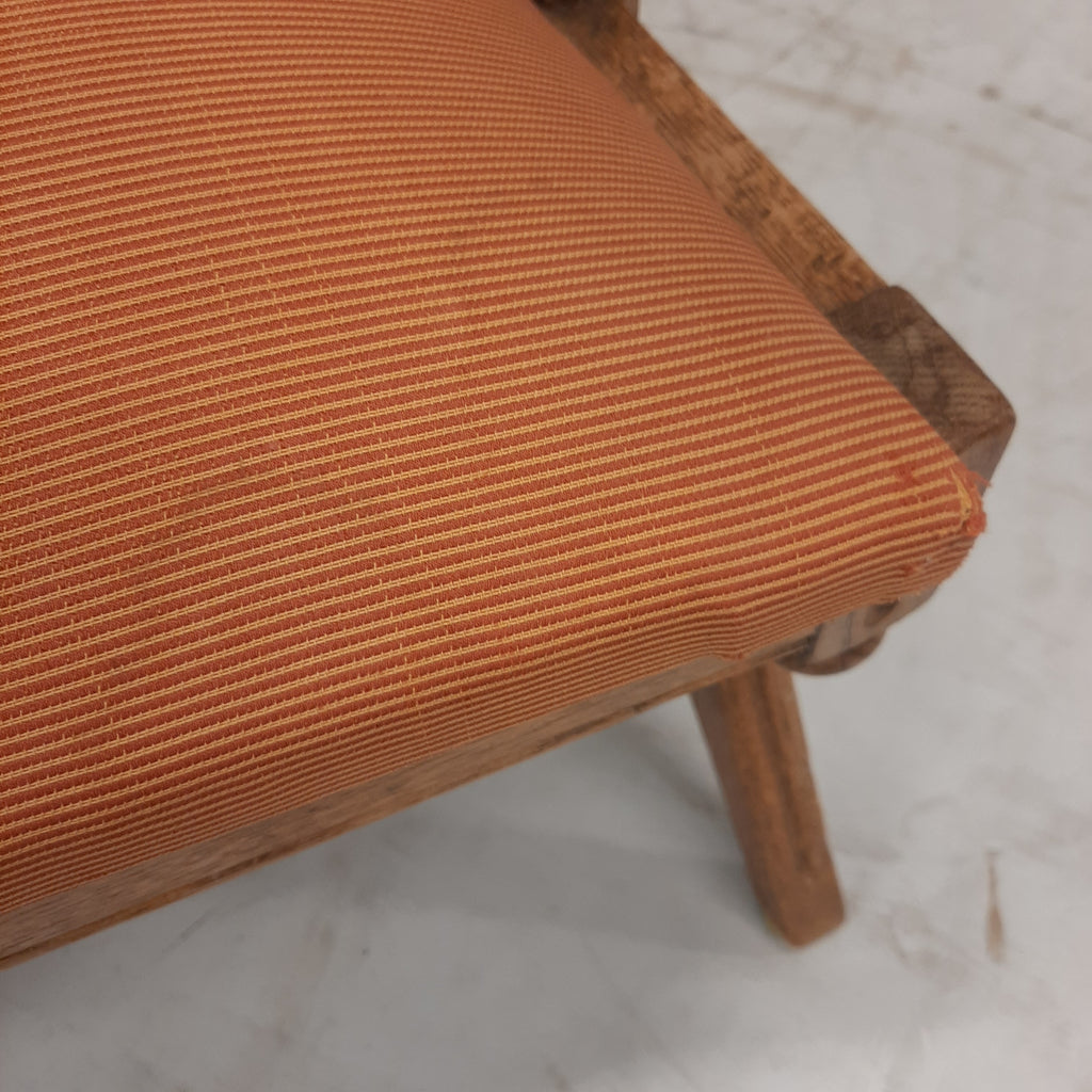 Vintage eiken fauteuil oranje bekleding