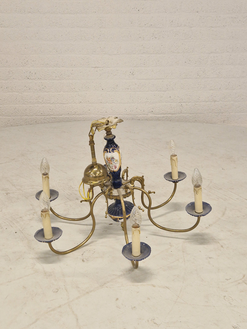 Kroonluchter 6 Armverlichting Keramiek Porselein Keramiek Messing Italiaans Blauw Goud