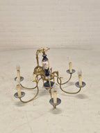 Kroonluchter 6 Armverlichting Keramiek Porselein Keramiek Messing Italiaans Blauw Goud