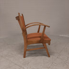 Vintage eiken fauteuil oranje bekleding