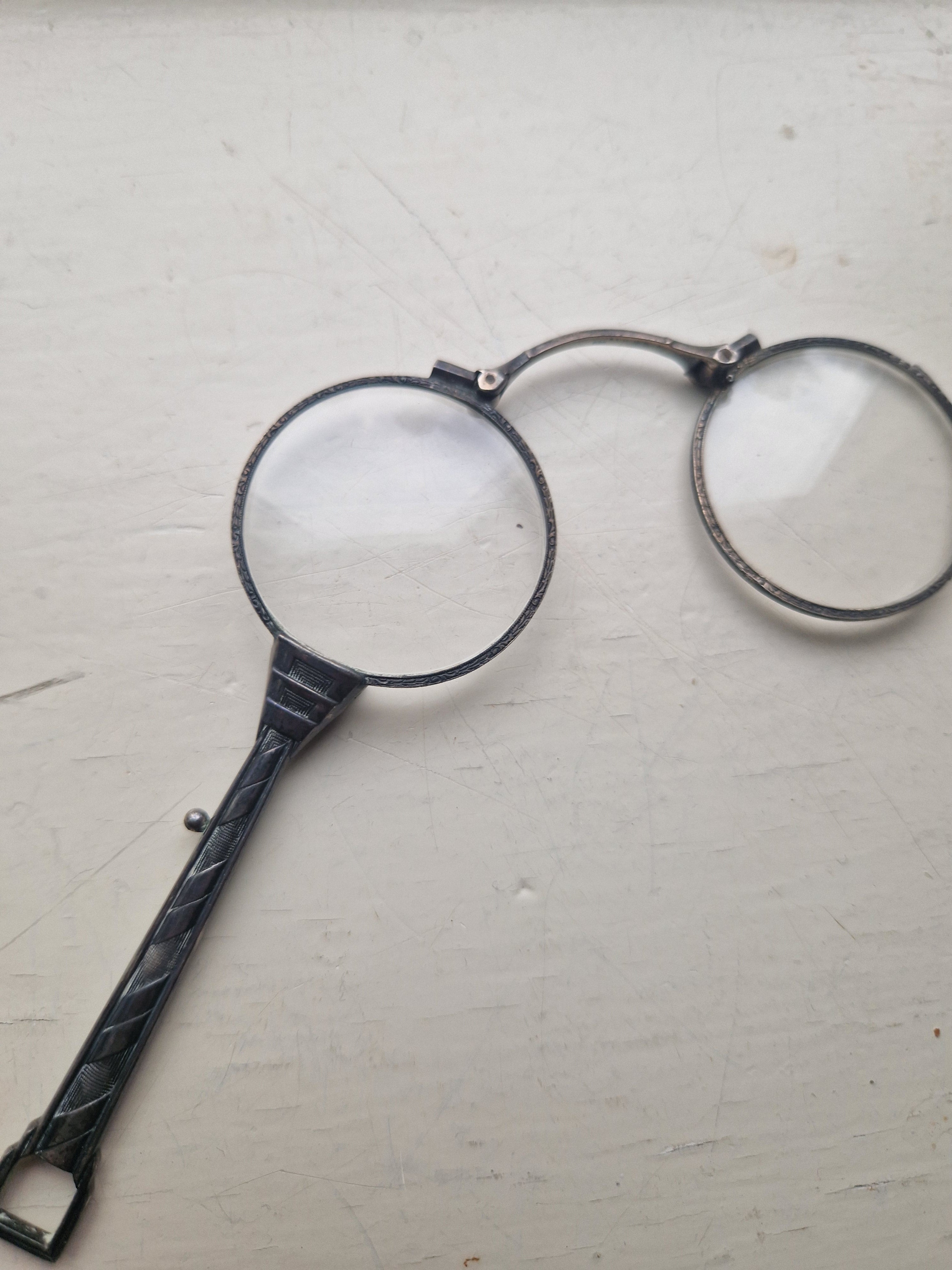 Lorgnet, opvouwbare bril, sterling zilver