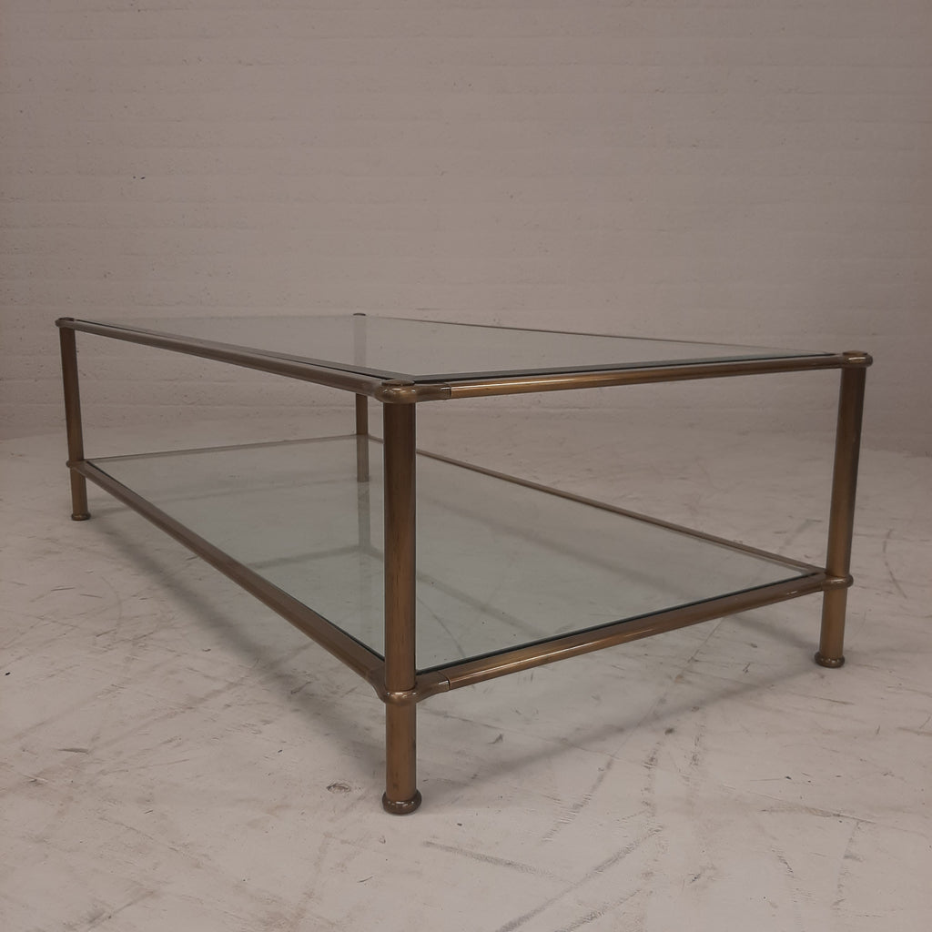 Messing salontafel met twee glasplaten