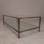 Messing salontafel met twee glasplaten