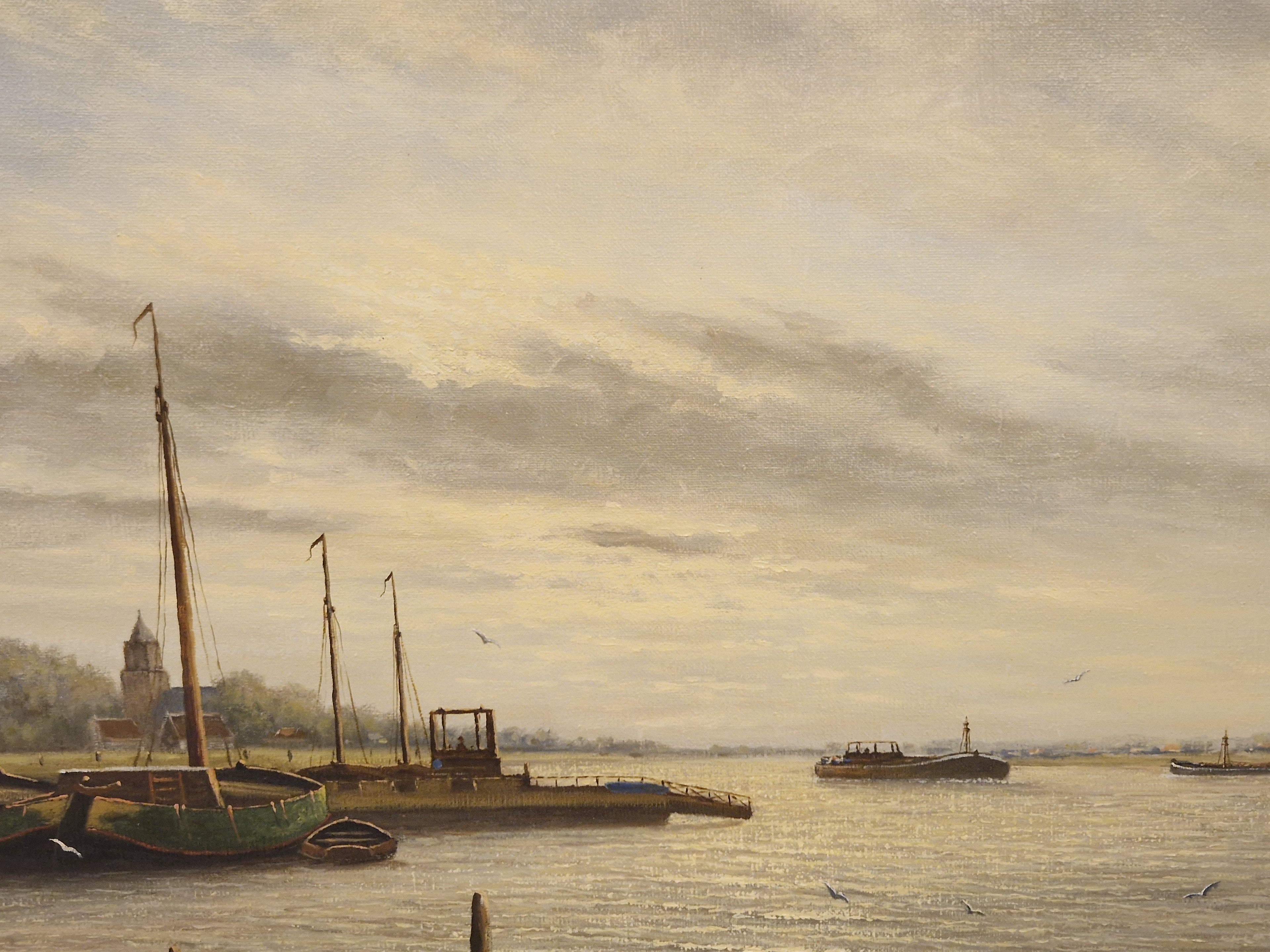 Schilderij riviergezicht, gesigneerd