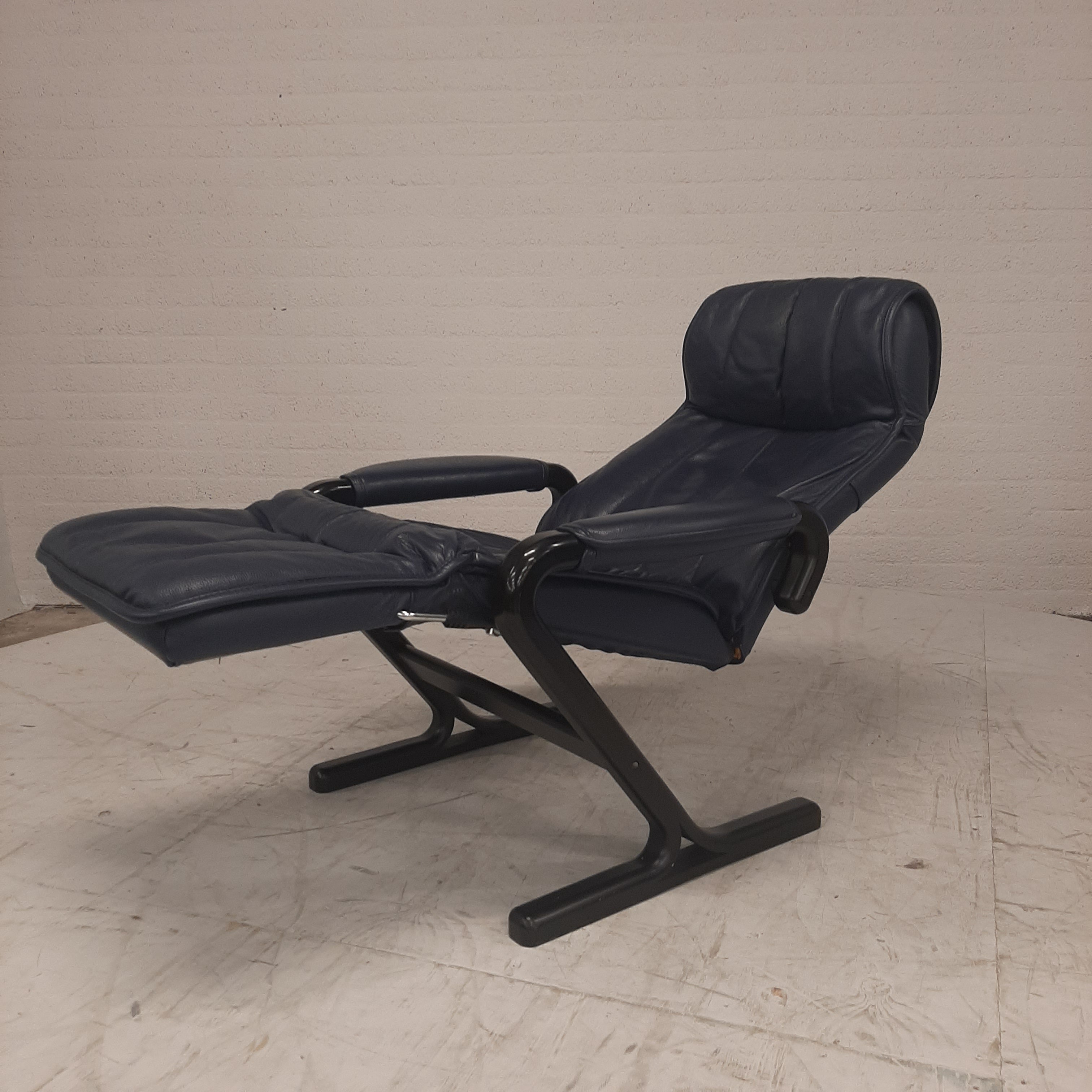 Vintage AP design relaxfauteuil blauw leer