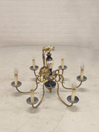 Kroonluchter 6 Armverlichting Keramiek Porselein Keramiek Messing Italiaans Blauw Goud