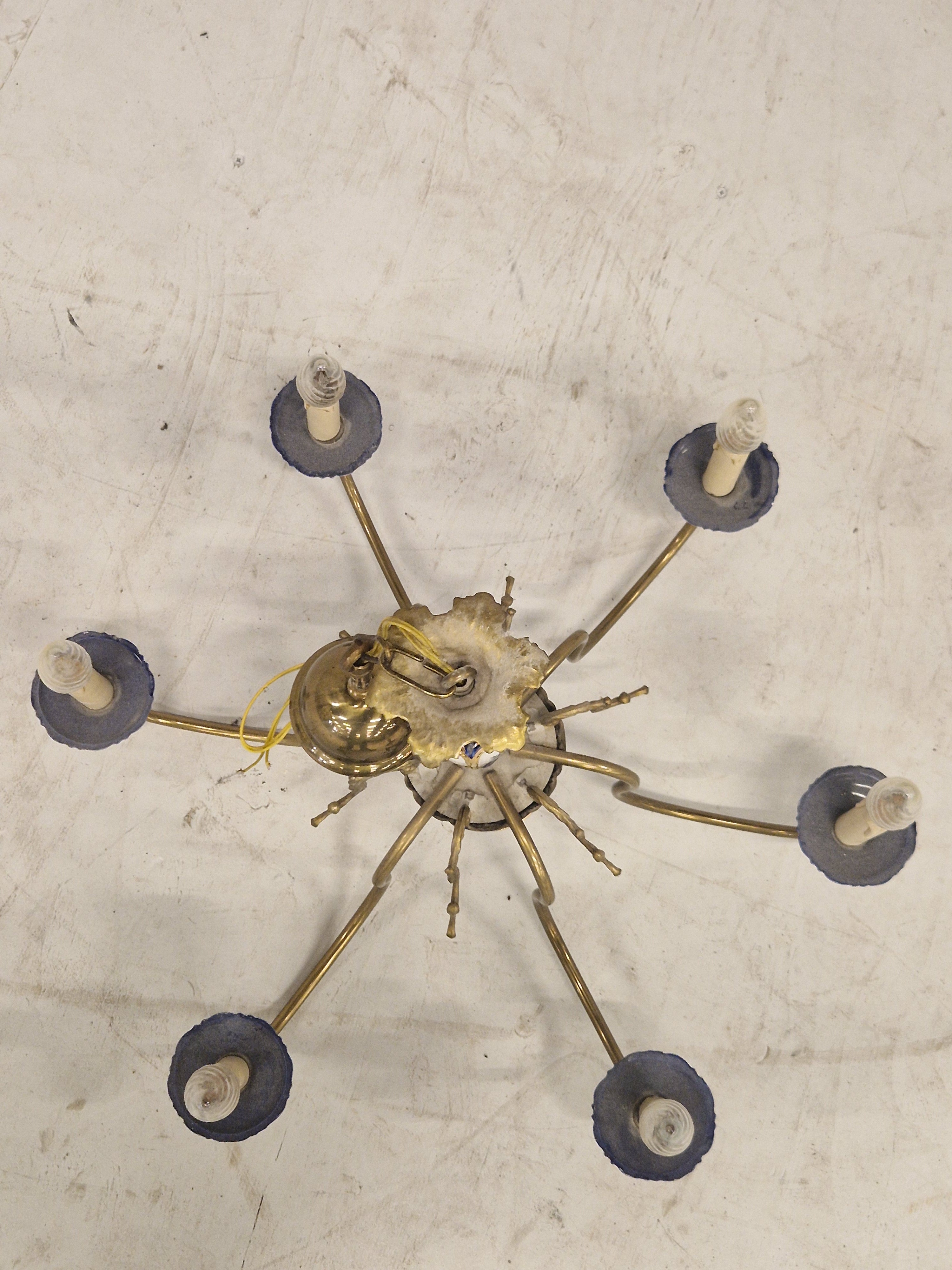 Kroonluchter 6 Armverlichting Keramiek Porselein Keramiek Messing Italiaans Blauw Goud