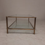Messing salontafel met twee glasplaten