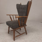 Eiken oorfauteuil met grijze bekleding