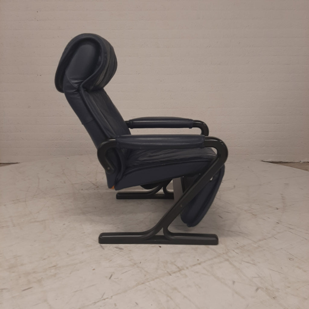 Vintage AP design relaxfauteuil blauw leer