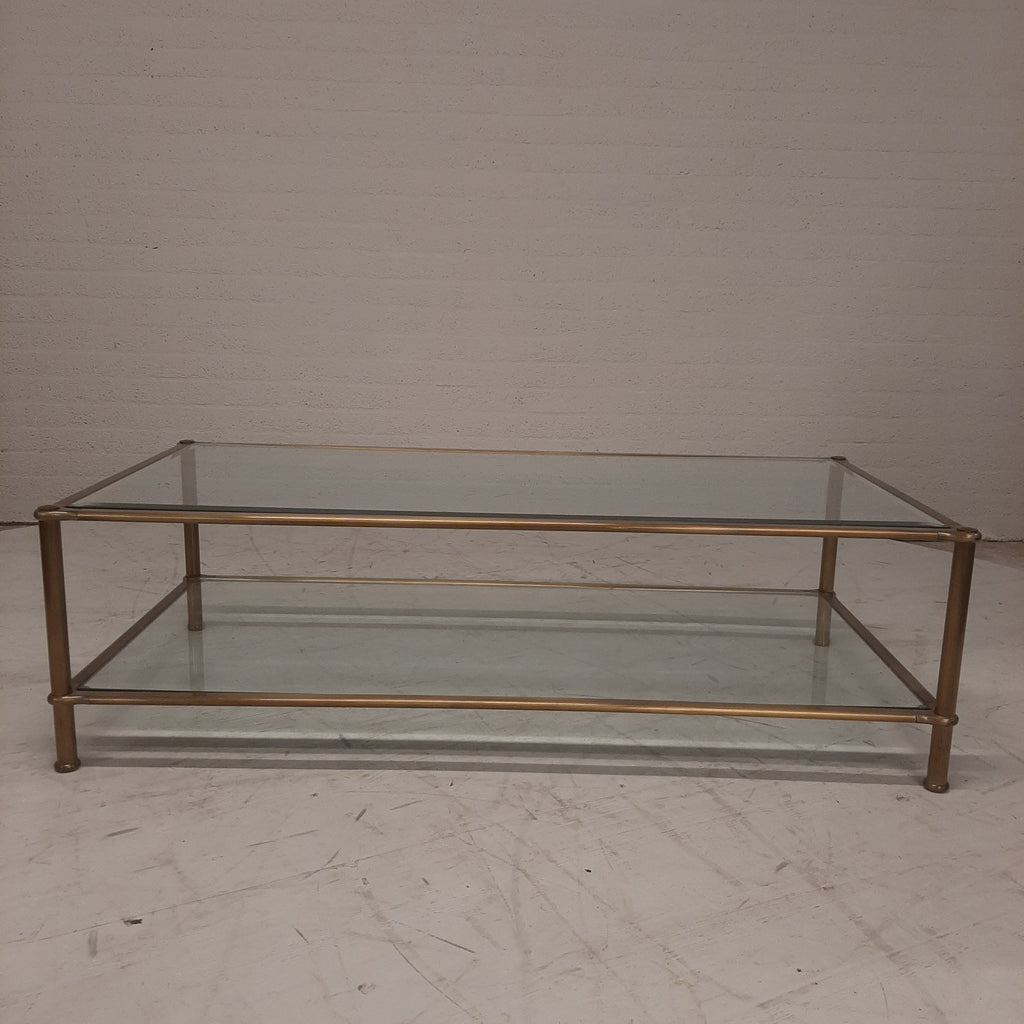 Messing salontafel met twee glasplaten