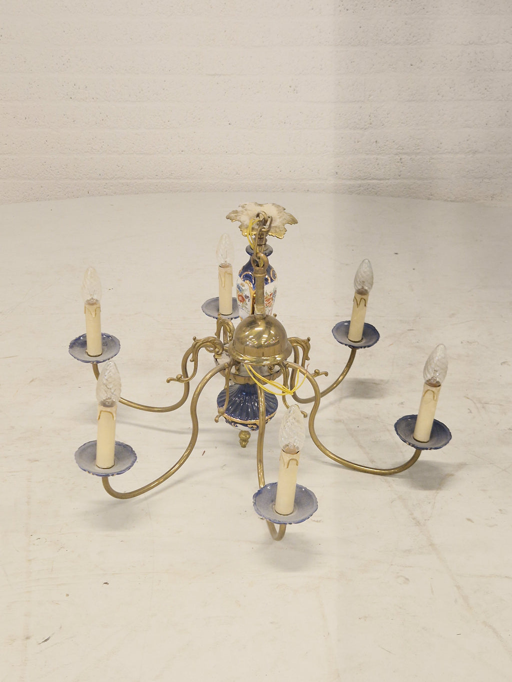 Kroonluchter 6 Armverlichting Keramiek Porselein Keramiek Messing Italiaans Blauw Goud