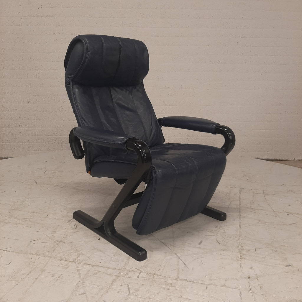 Vintage AP design relaxfauteuil blauw leer