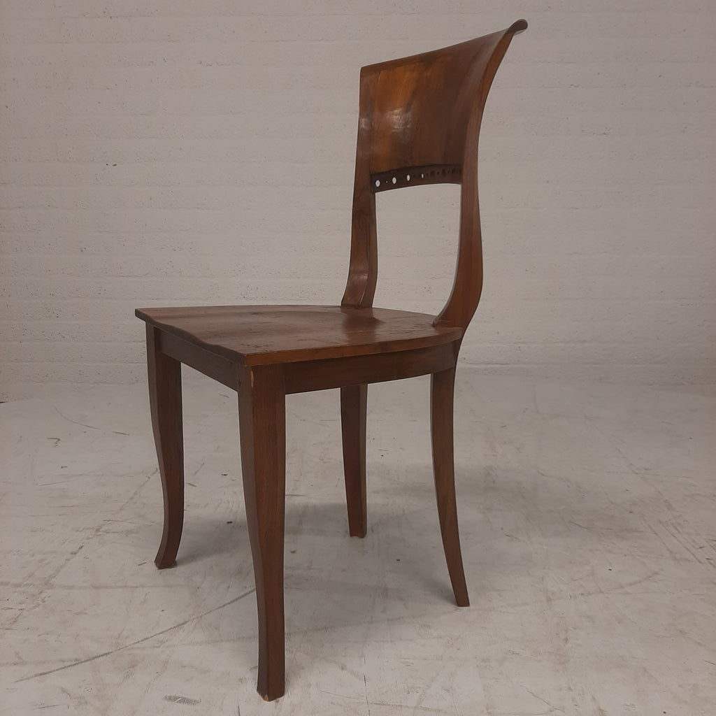 Massief teakhouten stoel bewerkte rugleuning