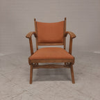 Vintage eiken fauteuil oranje bekleding