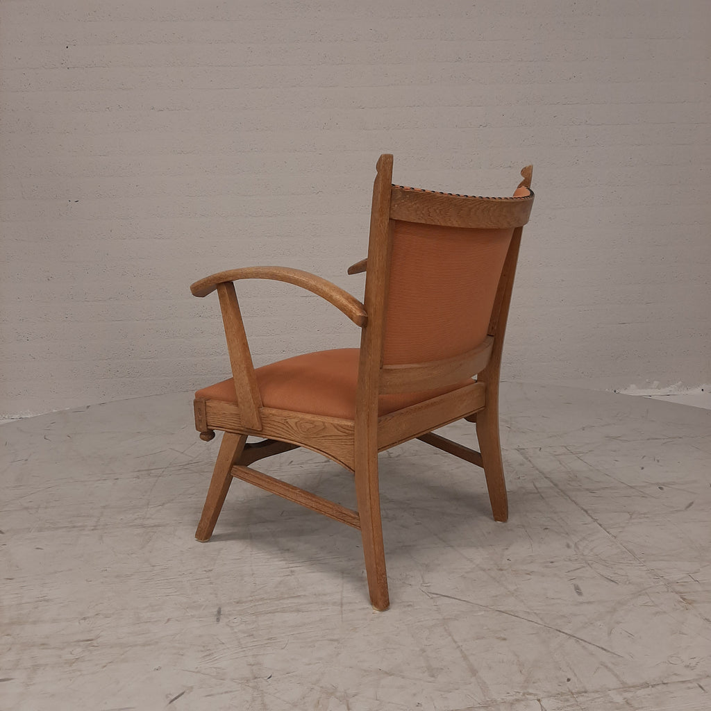 Vintage eiken fauteuil oranje bekleding